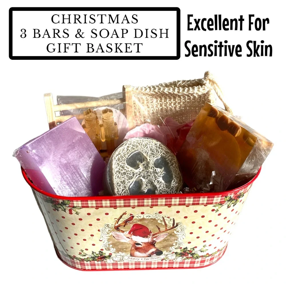 Handmade Christmas Soap Gift Tin, Deer with Santa Hat Tin, ( PRICE IS FIRM ) - Picture 1 of 8